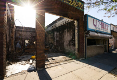 Burned out buildings on Chicago Ave in South Minneapolis following unrest over the murder of George Floyd.