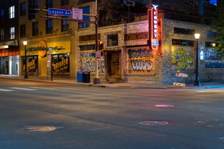 Cowboy Slims on Hennepin behind boards 2 Cowboy Slims at Hennepin Ave and Lagoon in Uptown Minneapolis after days of unrest following the May 25th, 2020 death of George Floyd.