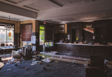 Inside the Midtown Sheraton which was at one point used to house homeless folks. The homeless moved out and it was taken over by anyone who wanted to come in.
