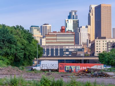 Minneapolis North Loop Skyline, Graffiti-Covered Van, 06/27/20