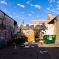 The back of what was the Uncle Hugo's bookstore on Chicago Avenue. The book store was destroyed during unrest in Minneapolis following the May 25th, 2020 death of George Floyd.