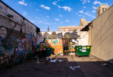 The back of what was the Uncle Hugo's bookstore on Chicago Avenue. The book store was destroyed during unrest in Minneapolis following the May 25th, 2020 death of George Floyd.