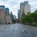 Empty streets in downtown Minneapolis after unrest following the May 25th, 2020 death of George Floyd.