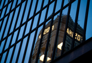 Reflections of the Foshay Tower in downtown Minneapolis.