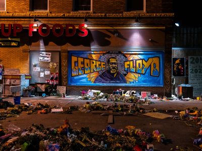 George Floyd Mural, Flowers, Cup Foods, George Floyd Square