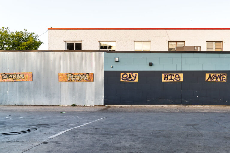 George Floyd Say His Name in North Minneapolis 2 George Floyd Say His Name written on boards in North Minneapolis in June 2020.