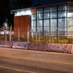 Minneapolis Police Department's Fifth Precinct located in South Minneapolis. Behind razor wire and concrete barricades.