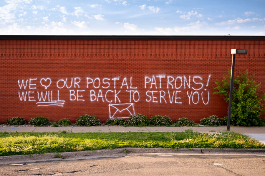 Graffiti on Burned USPS Post Office, E 31st St, Minneapolis