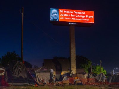 Justice For George Floyd billboard in Minneapolis
