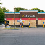 McDonald’s store boarded up in North Minneapolis after fires from riots following the May 25th, 2020 death of George Floyd.