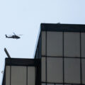 Military helicopter flying over the IDS Center in the days following the death of George Floyd on May 25th, 2020.