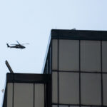 Military helicopter flying over the IDS Center in the days following the death of George Floyd on May 25th, 2020.