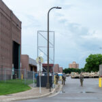 The National Guard outside the Minneapolis Convention Center on 06/02/20. They used the facility as a "base" during protests following the murder of George Floyd.
