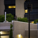 A National Guard member on the roof of the Hennepin County Sheriff’s Forensic Science Laboratory in downtown Minneapolis. About an hour later a 10pm curfew went into effect due to unrest over the death of George Floyd on May 25th while in the custody of the Minneapolis Police.