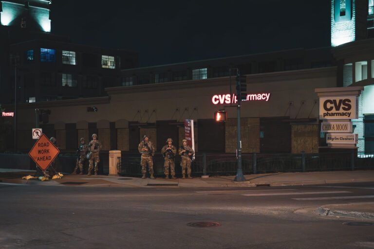 National Guard Outside CVS in Minneapolis 2 The National Guard on Lake Street outside a CVS Pharmacy in Uptown Minneapolis during protests following the murder of George Floyd.