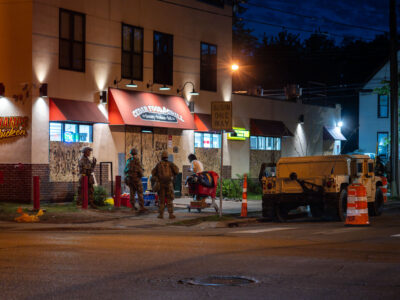 National Guard at Cedar Food & Grill during Minneapolis unrest