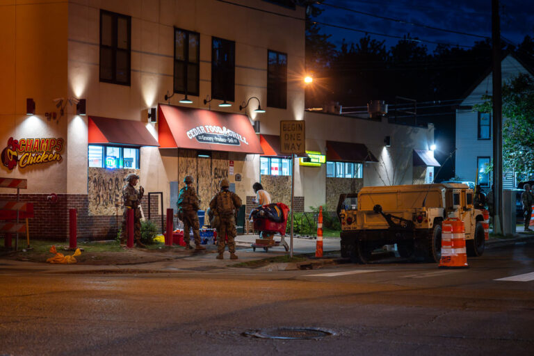 National Guard outside Cedar Food and Grill 1 National Guard outside of Cedar Food & Grill in South Minneapolis. The National Guard was deployed following unrest over the May 25th death of George Floyd.