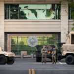 Minnesota National Guard guards the Federal Reserve Bank in Minneapolis during the 2020 unrest over the May 25th death of George Floyd.