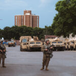 The National Guard outside the Minneapolis Convention Center on 06/02/20. They used the facility as a "base" during protests following the murder of George Floyd.