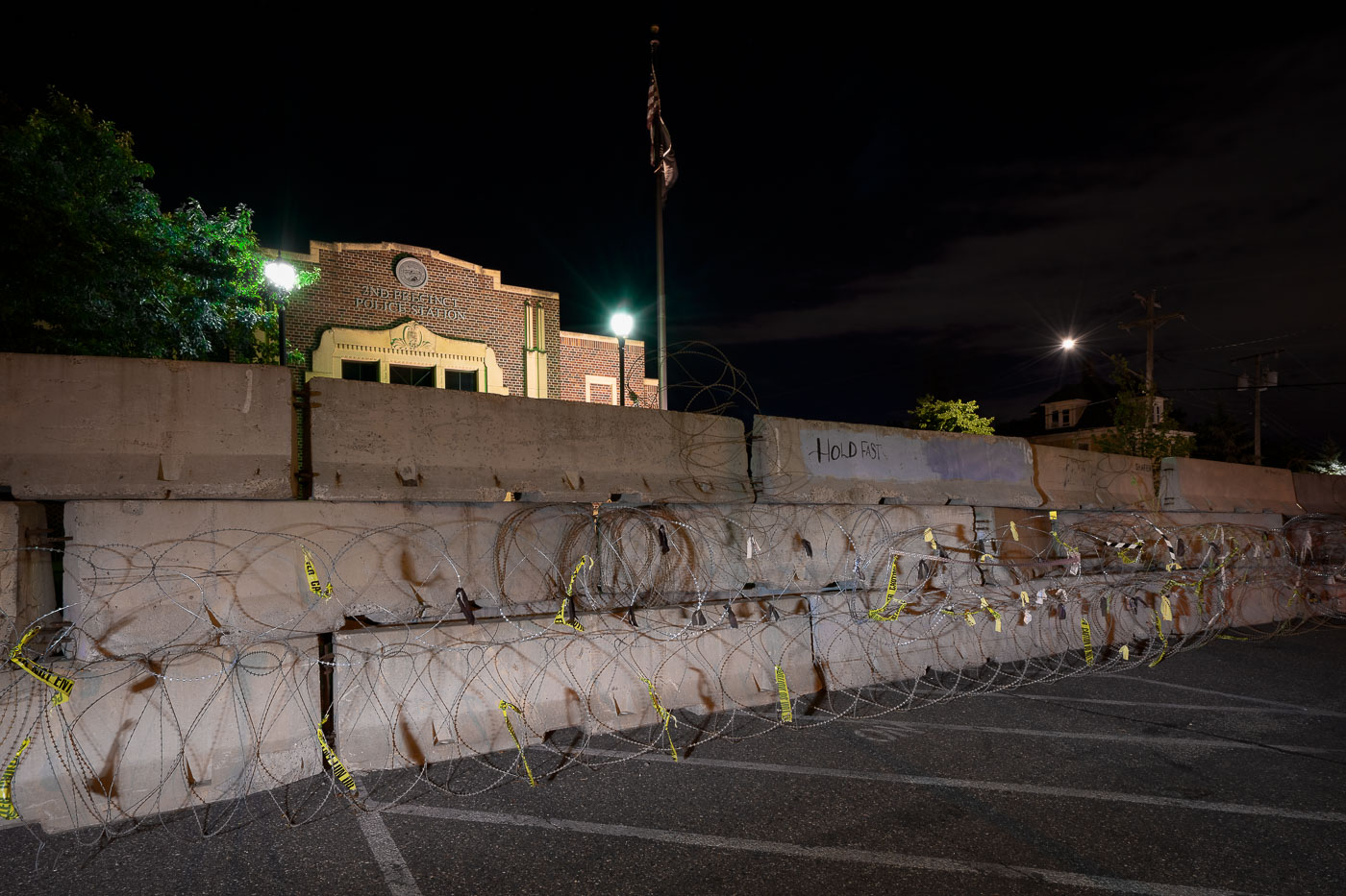 Police station behind razor wire in Northeast Minneapolis