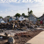 The remains of a Popeye's Chicken restaurant on Chicago Avenue. The building was destroyed in fires following unrest in Minneapolis following the May 25th, 2020 death of George Floyd.
