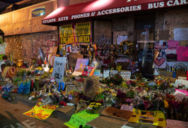 A memorial for George Floyd at the location he was killed by Minneapolis Police on May 25th, 2020.