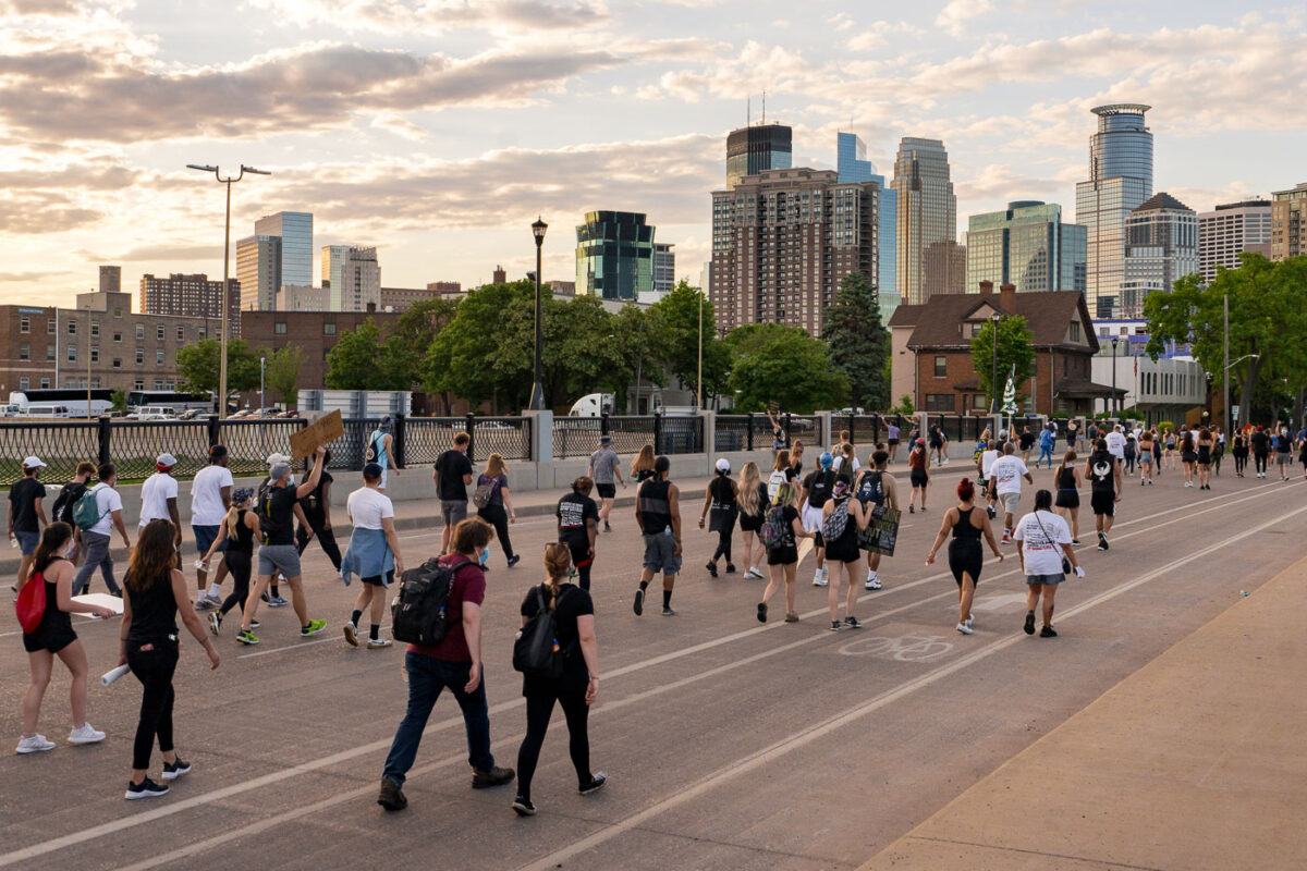 Protesters march down Park Ave into downtown Minneapolis on June 5, 2020.