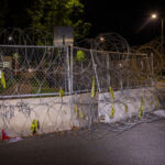 The Minneapolis Police 4th Precinct located in North Minneapolis. Behind razor wire and concrete barricades.