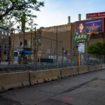 Security barricades and fencing around the Minneapolis police first precinct in downtown Minneapolis. This after days of unrest following the May 25th, 2020 death of George Floyd.