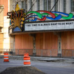 State Theatre marquee in downtown Minneapolis with an MLK quote.