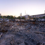 The rubble of a strip mall on Lake Street that burned during riots that followed the death of George Floyd in May 2020.