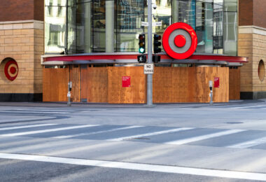 Target's flagship store in Downtown Minneapolis boarded up during the 2020 unrest over the May 25th death of George Floyd.