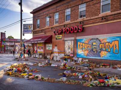 George Floyd Square, Cup Foods, Flowers after Summer Rain