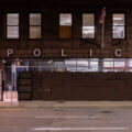 The Minneapolis Police First Precinct police station in downtown Minneapolis barricaded with concrete blocks