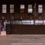 The Minneapolis Police First Precinct police station in downtown Minneapolis barricaded with concrete blocks