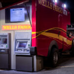 Wells Fargo Mobile ATM setup in the parking lot of a burned Wells Fargo Bank. Located at 3030 Nicollet, the bank was burned during the unrest over the May 25th death of George Floyd in Minneapolis.
