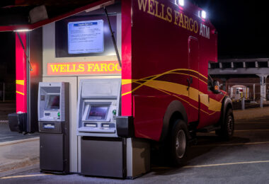 Wells Fargo Mobile ATM setup in the parking lot of a burned Wells Fargo Bank. Located at 3030 Nicollet, the bank was burned during the unrest over the May 25th death of George Floyd in Minneapolis.