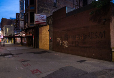 Boards on Hennepin Ave in Downtown Minneapolis. RIP Floyd written on the wall.