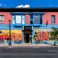 Kiku Bistro on Hennepin Avenue with art boards following unrest after the May 25th, 2020 death of George Floyd.