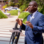 Attorney Ben Crump speaks outside the Federal Courthouse in Downtown Minneapolis on July 15th, 2020. He announced the filing of a lawsuit on behalf of the George Floyd family against the City of Minneapolis.