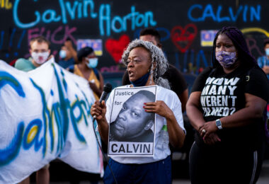 Mae Roberts, the mother of Calvin Horton speaks outside Cadillac Pawn on what would have been his 44th birthday. Calvin Horton Jr. was killed on May 27th by the owner of the pawn shop during the unrest in Minneapolis over the death of George Floyd.