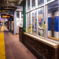 The Warehouse District Light Rail platform in Downtown Minneapolis with caution tape.