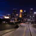 An empty I-35w leading into Downtown Minneapolis during interstate construction.