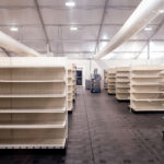 Empty shelving in a newly built “Community Market” that will serve as a temporary store while the damaged Cub Foods store is repaired. The store was damaged following the May 25th, 2020 death of George Floyd.