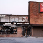 Fire damaged Family Dollar on Lake Street in Minneapolis. The store was burned after the May 25th, 2020 death of George Floyd.