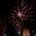 Fireworks being lit off on 1st Avenue in downtown Minneapolis. Police drove through to clear the crowd.