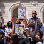 Gabriel Black Elk speaking outside the Minnesota State Capitol on the 5 year anniversary of the death of his brother Paul Castaway. Castaway was shot and killed by the Denver Police on July 12, 2015.