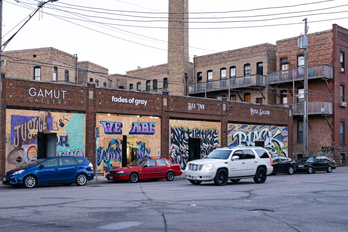 Boards on art studios near downtown Minneapolis.