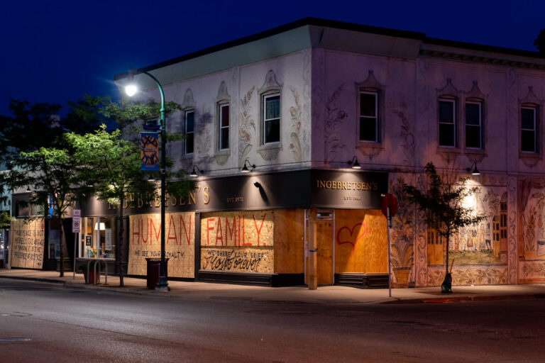 Ingebretsen's store with boards 4 Ingebretsen's, located at 1601 E Lake St in South Minneapolis. Damaged during the unrest over the May 25th death of George Floyd.