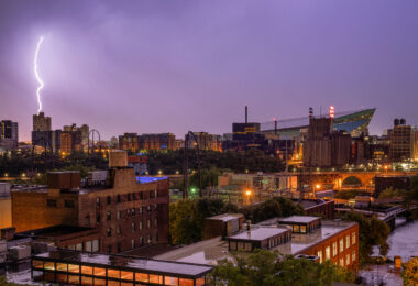 Lightning strike near downtown Minneapolis in the early morning hours of July 18th, 2020.